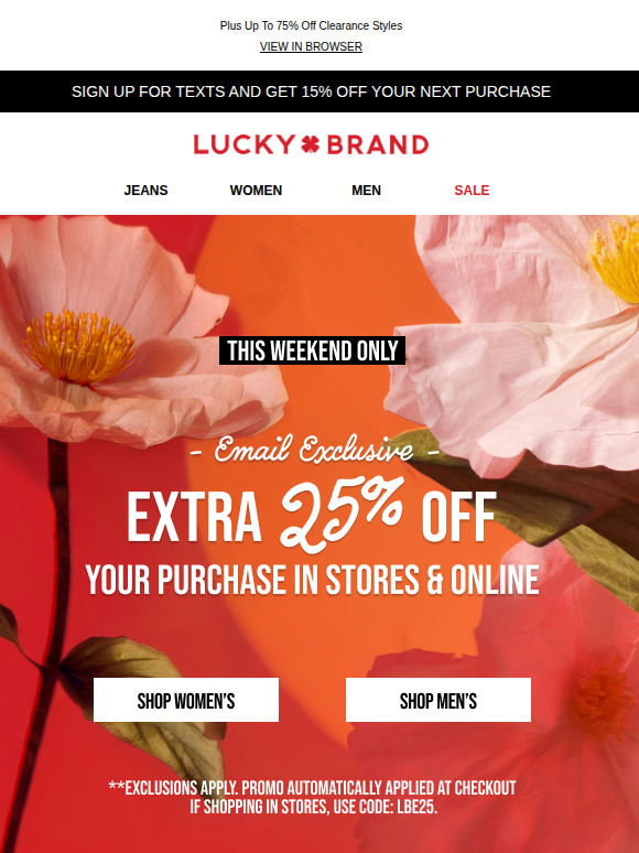 HURRY‼️ EXTRA 25% Off Online & In Stores