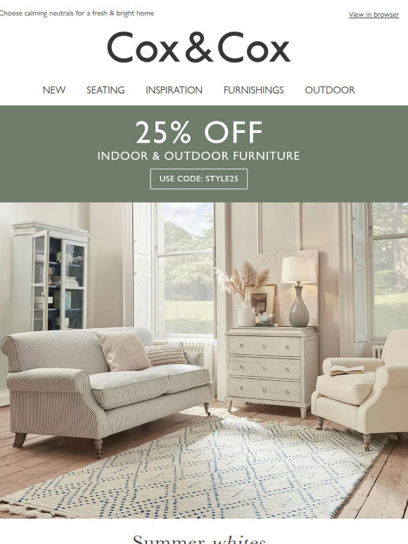 Summer whites | 25% OFF home & garden furniture