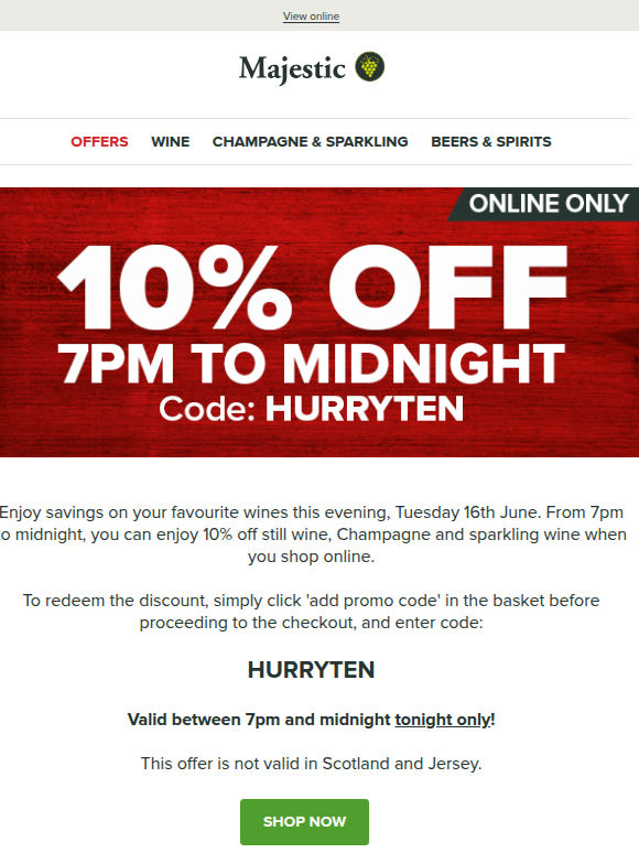 Tonight only: Enjoy 10% off online purchases from 7pm