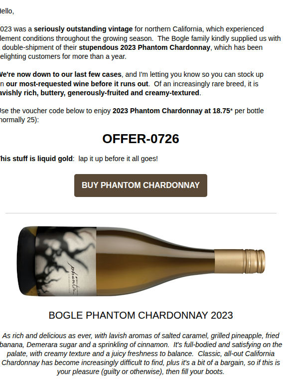 Final call for Bogle Phantom Chardonnay
