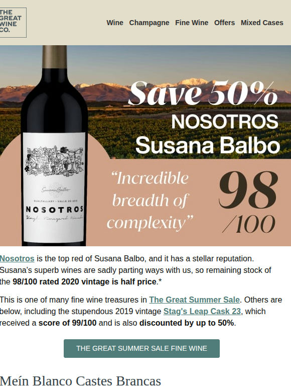 Half price:  98/100 rated fine wine