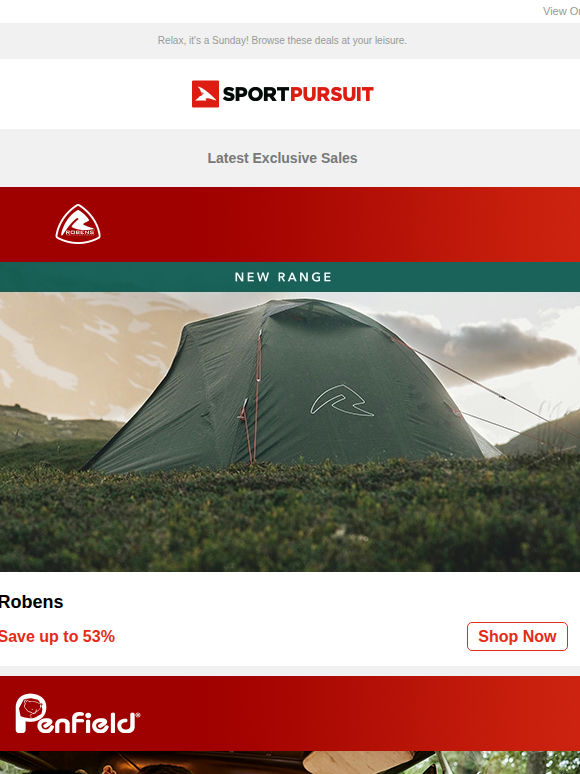 Up to 68% Off: Robens - New Range | Penfield | Rapha Cycling | Oscar Jacobson | Untrakt Luggage