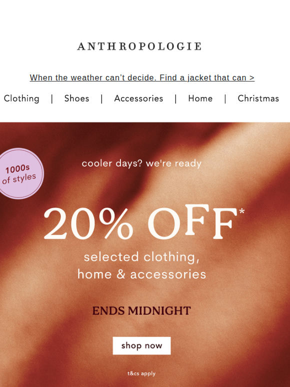 Ends TONIGHT: 20% off clothing, home & more
