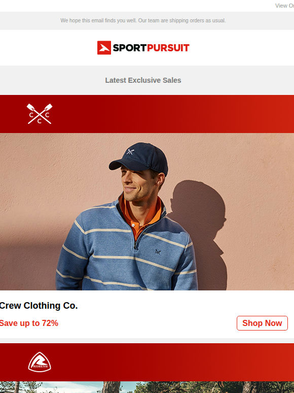 Crew Clothing Co. | Robens | Top Brand Running Shoes | Smartwool | Rapha Cycling | Up to 72% Off!