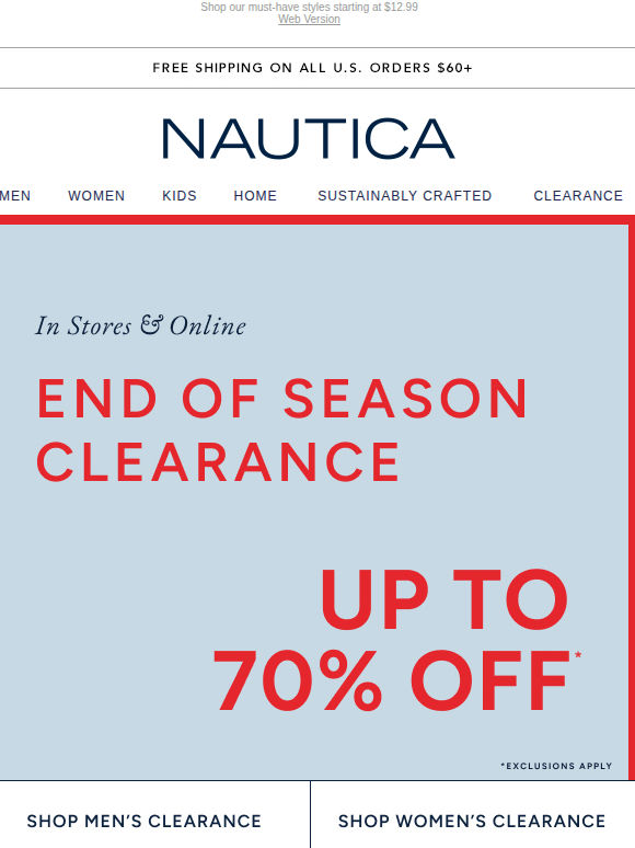 Open for Up to 70% OFF End of Season Clearance!