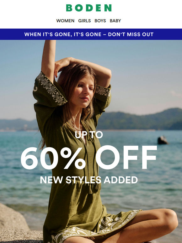 Up to 60% off – styles selling fast