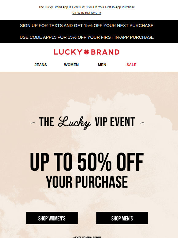 Up To 50% OFF In The V.L.P. Event