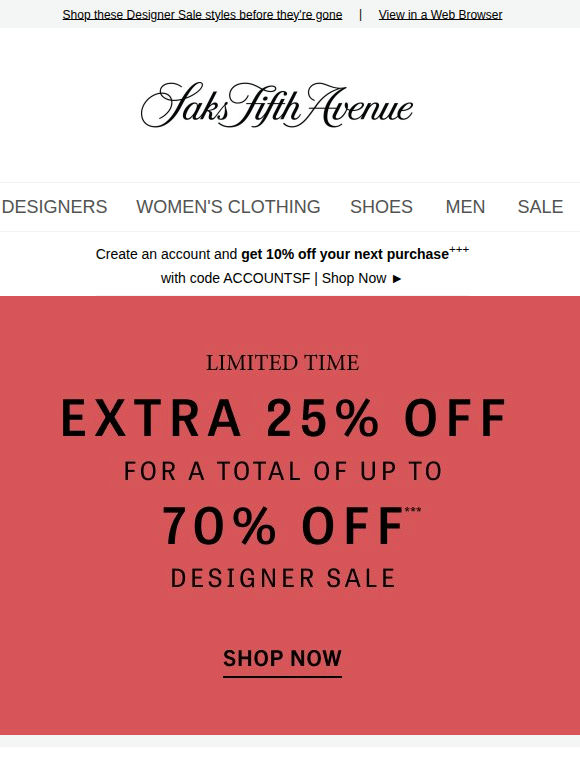 Extra 25% off (for a total of up to 70% off) won't last long