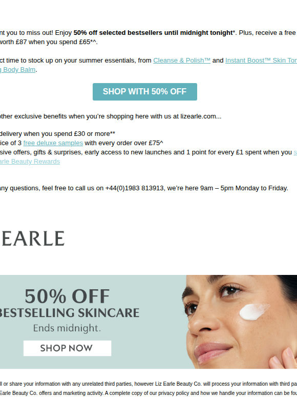 50% off ends midnight