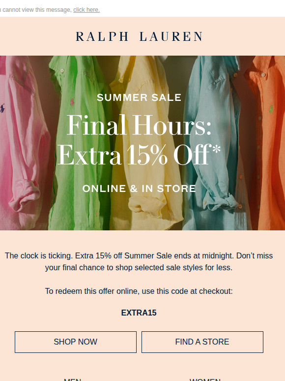 Extra 15% Off Ends at Midnight