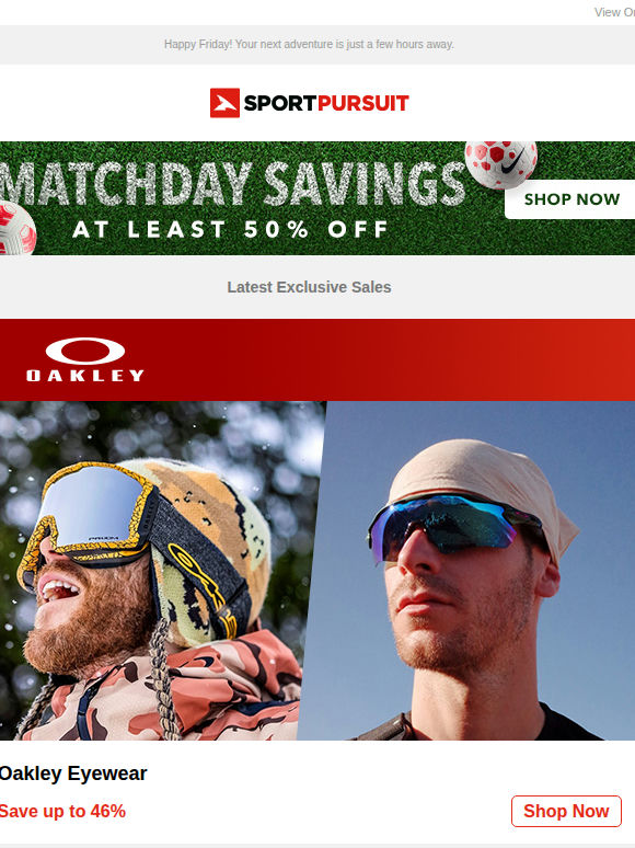 Up to 60% Off: Oakley Eyewear | Olpro | Polar | Odlo | Lacoste