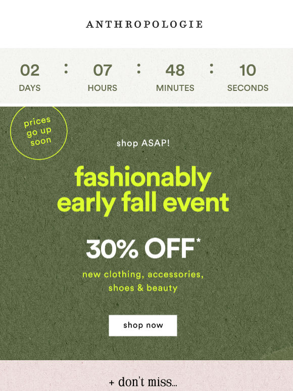 30% off NEW clothing, accessories & more