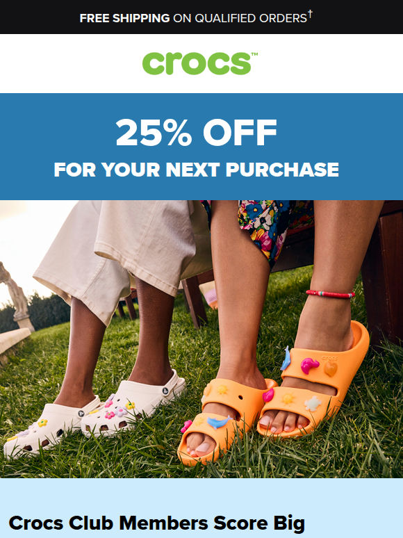 Save 25% just for being a Crocs Club Member