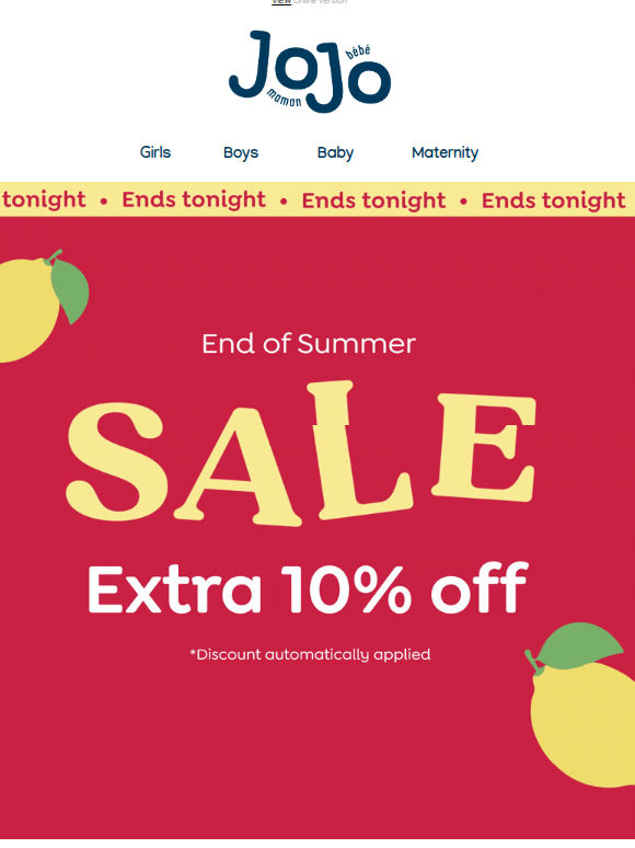 Extra 10% off ends tonight