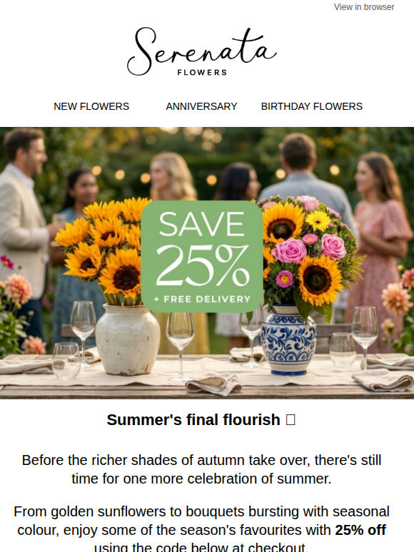 ⚡25% off summer flowers, while they're still here ☀️