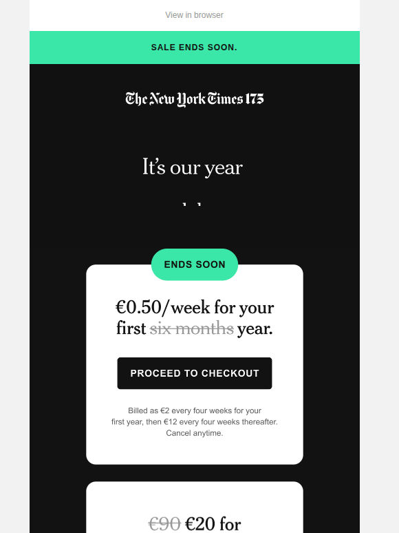 Ends soon: The Anniversary Sale. €0.50 a week.