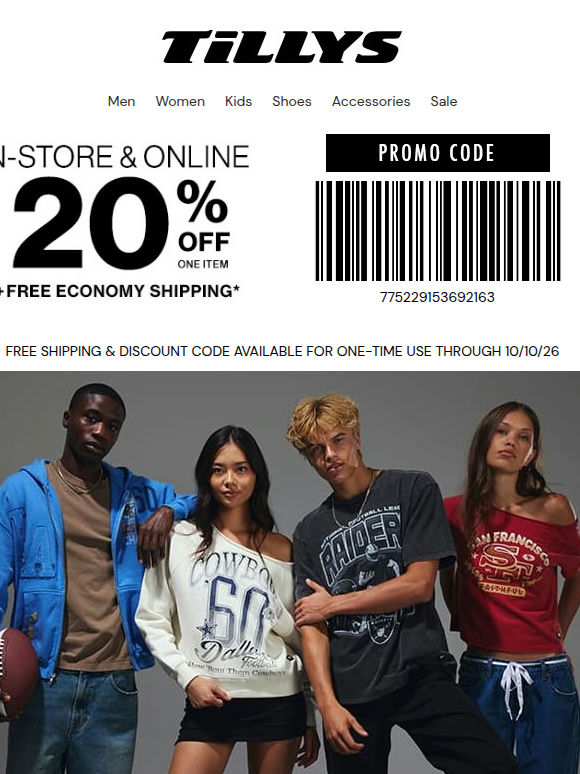 20% Off One Item + Free Shipping