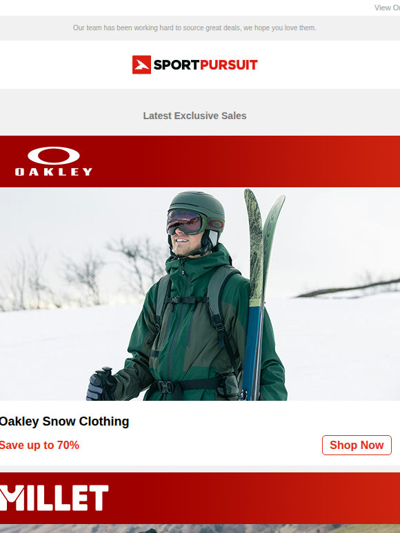 Oakley Snow Clothing | Millet | Napapijri | Scarpa | Billabong | Up to 70% Off!