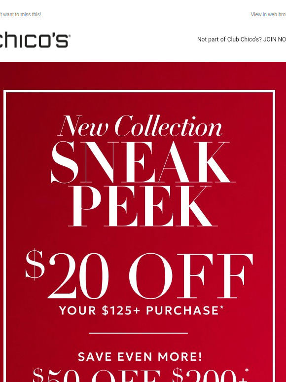 Sneak peek access: $20-$50 off!