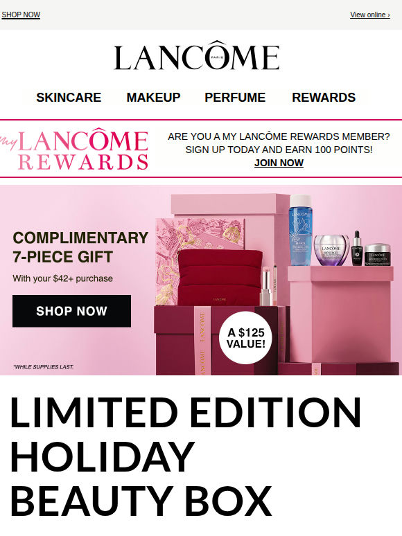 12 Pieces, $616 value for only $89 with any Lancome purchase