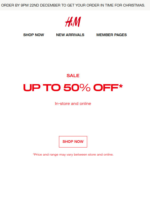 Up to 50% off in-store and online