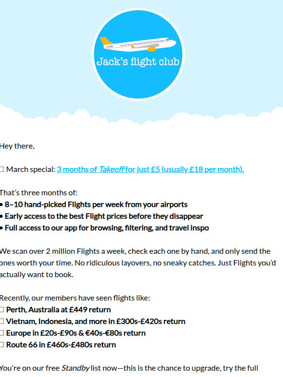 Fly More for Less: 3 Months of Takeoff for £5 ✈️