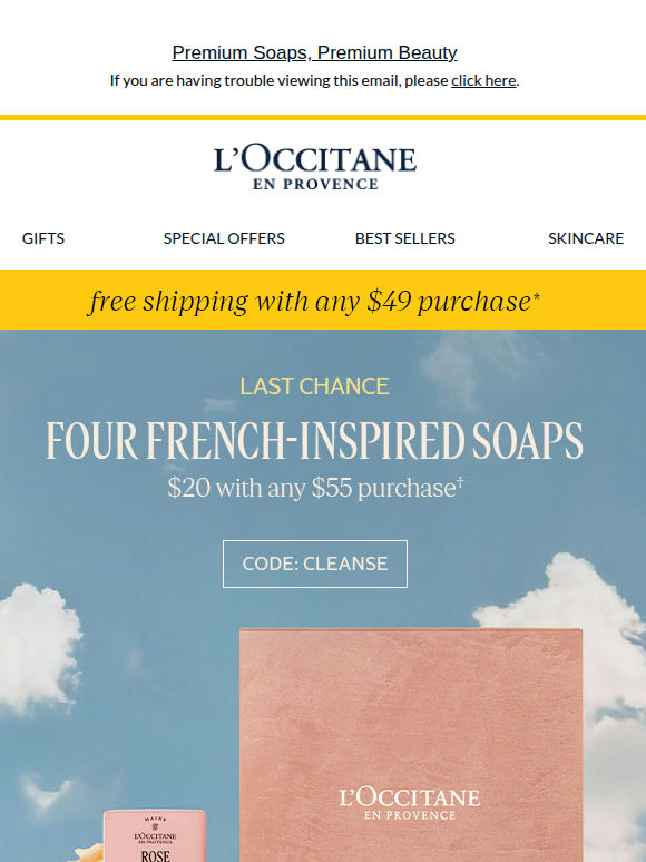 Four Travel Ready Soaps For $20 with $55 Purchase