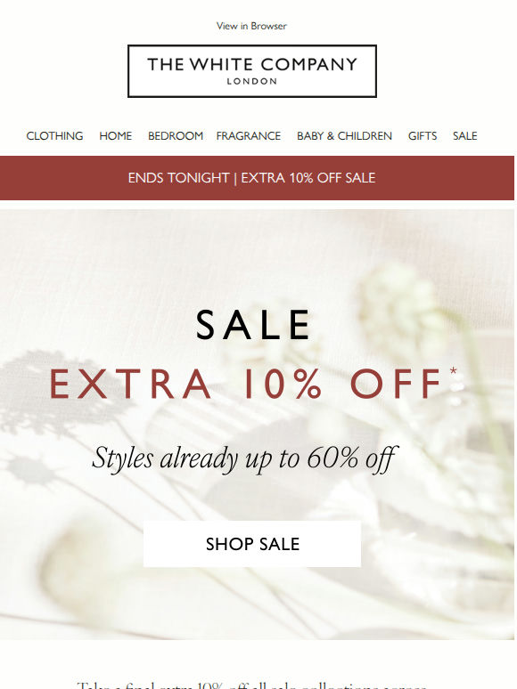 Last chance! Extra 10% off sale ends tonight