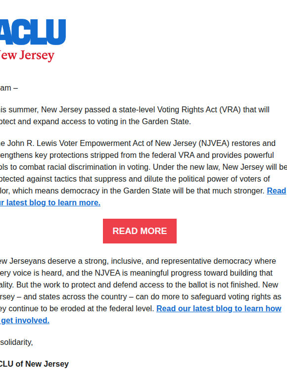 The right to vote is protected in New Jersey