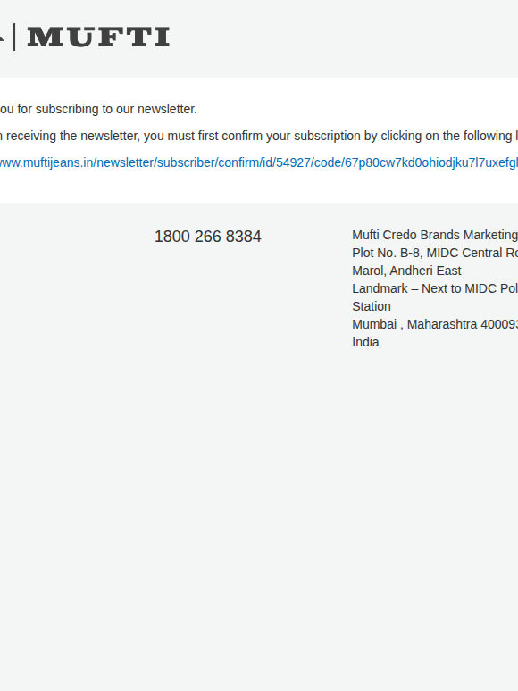 Newsletter subscription confirmation