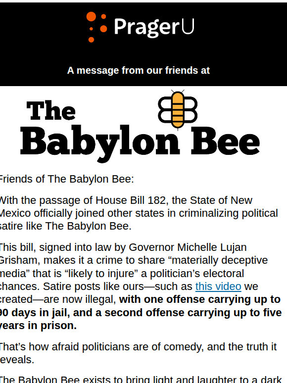 Yet ANOTHER state is trying to censor The Babylon Bee