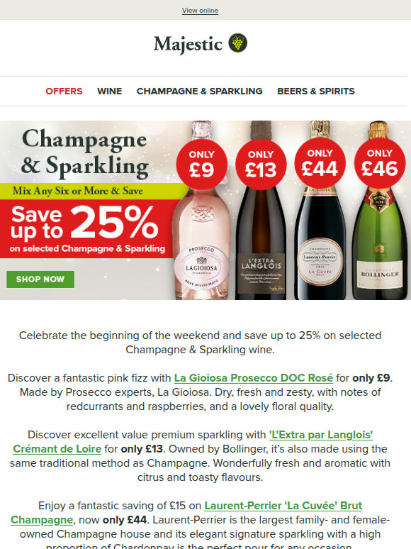 Save up to 25% on Champagne & Sparkling