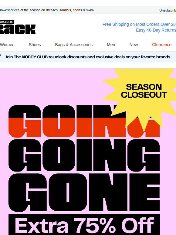 Season closeout: extra 75% off select clearance