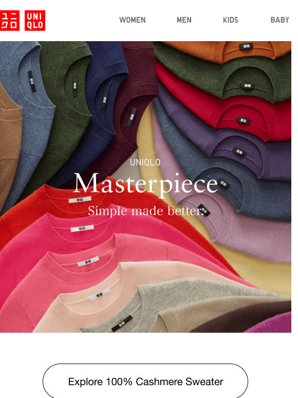 UNIQLO Masterpiece: 100% Cashmere Crew Neck Sweater