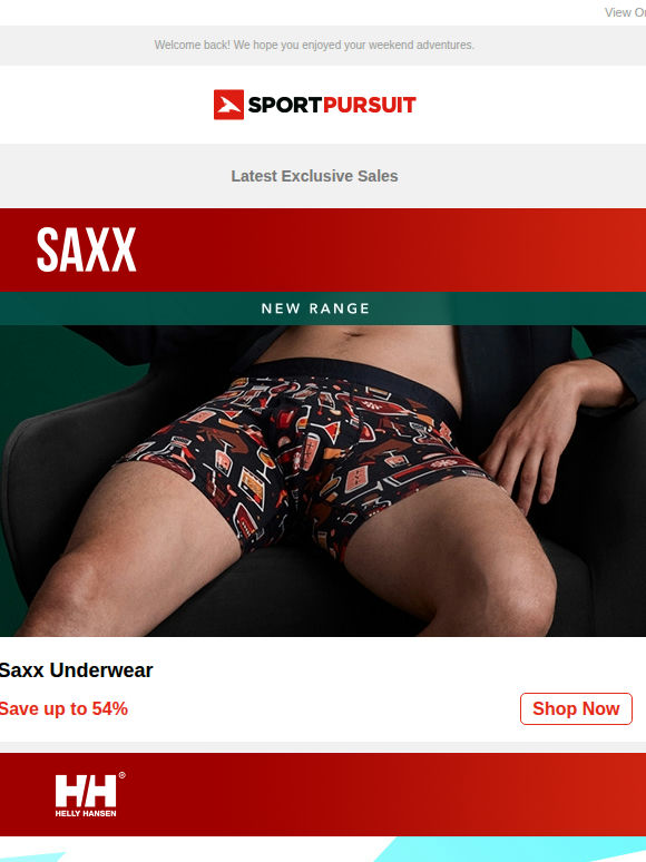 Up to 75% Off: Saxx - New Range | Helly Hansen Ski Socks | Ortovox | Top Brand Running Shoes | Craghoppers