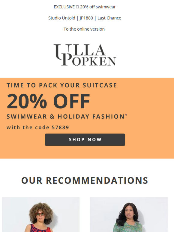Last chance: 20% off swimwear and holiday fashion 🏖️