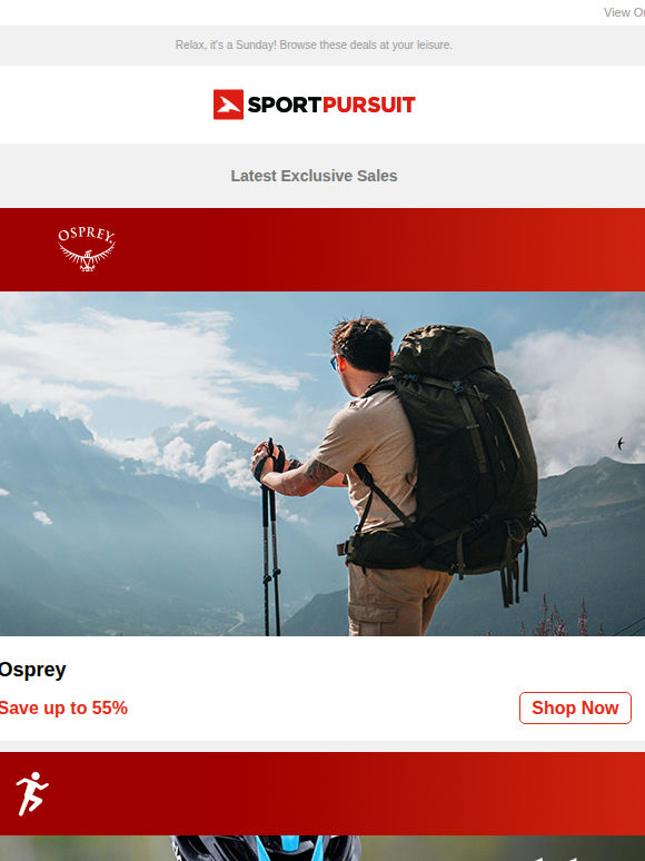 Up to 70% Off: Osprey | Nutrition | Black Crows Clothing | Travelin - New Products | Kjus Golf