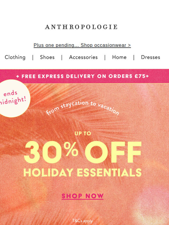 Up to 30% OFF Getaway Essentials ends midnight