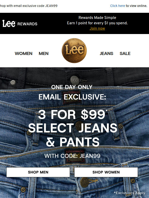3 for $99 jeans & pants - today only!