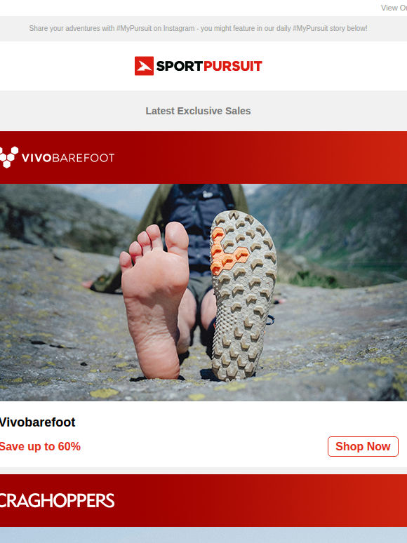 Vivobarefoot | Craghoppers | Smartwool | Tents | Kjus Golf | Up to 78% Off!