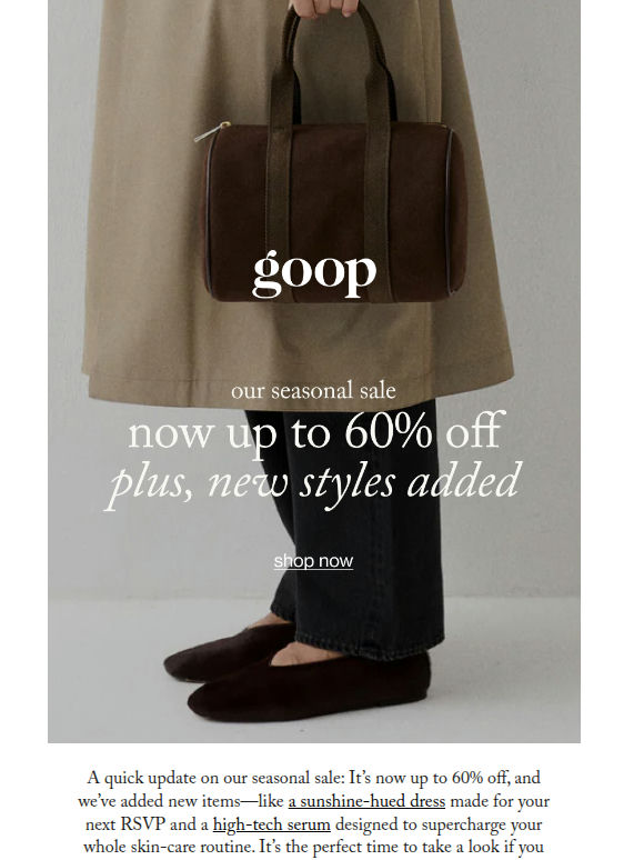 our seasonal sale: now up to 60% off