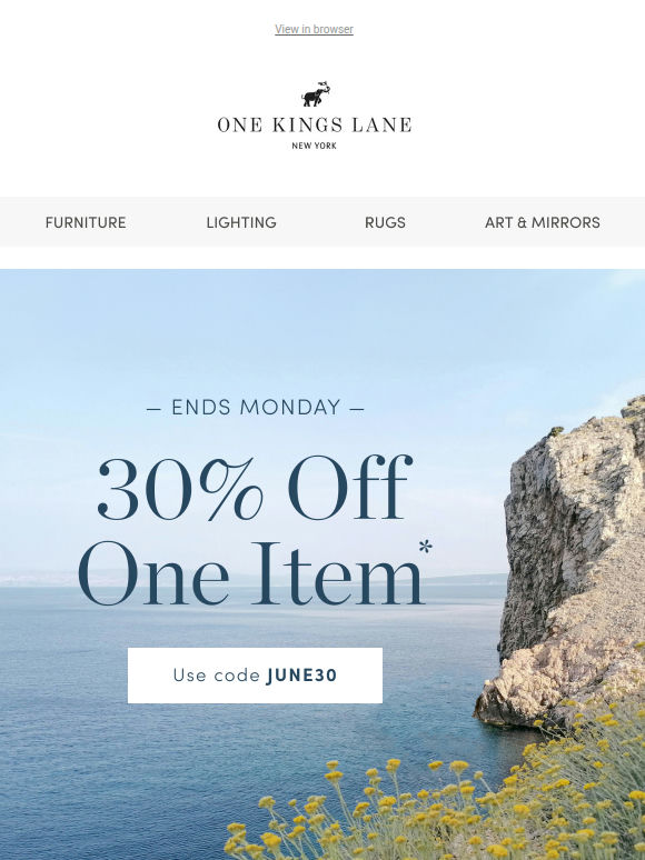 30% Off One Item  — Starts Now 🎉