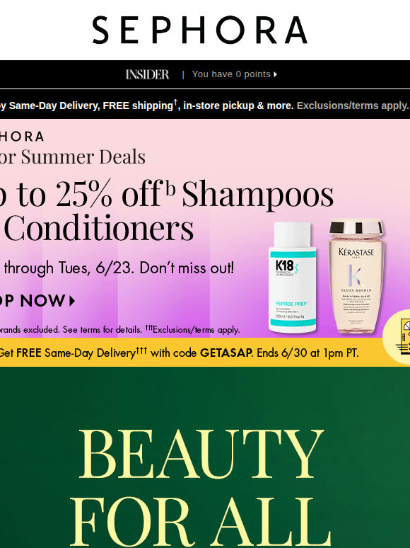 Woo-hoo 🎉 Up to 25% off select shampoos and conditioners 🫧