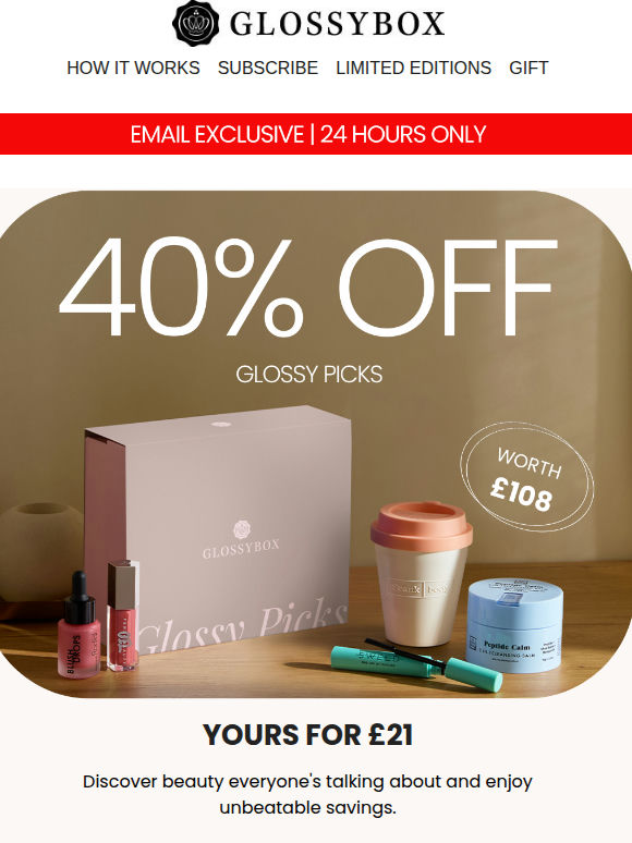 24 HOURS ONLY: 40% Glossy Picks