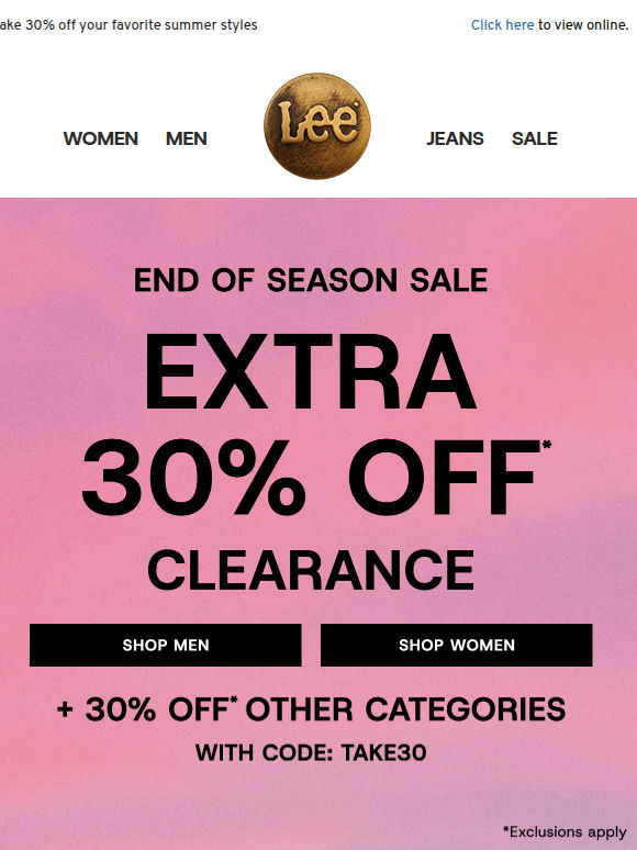 EXTRA 30% off End of Season Sale