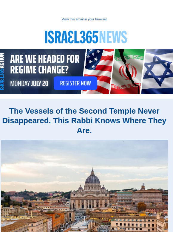 The Vessels of the Second Temple Never Disappeared. This Rabbi Knows Where They Are. and Today's Top Stories