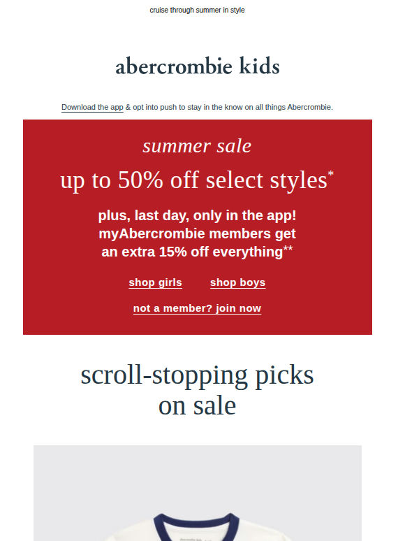 last call for myAbercrombie members to get an extra 15% OFF everything**