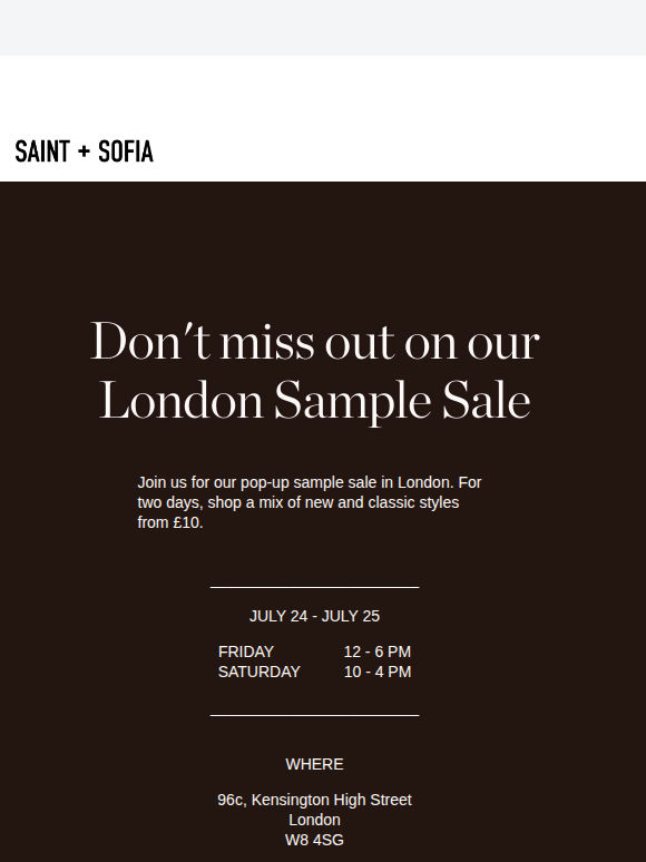 Sample Sale | Tickets Selling Fast