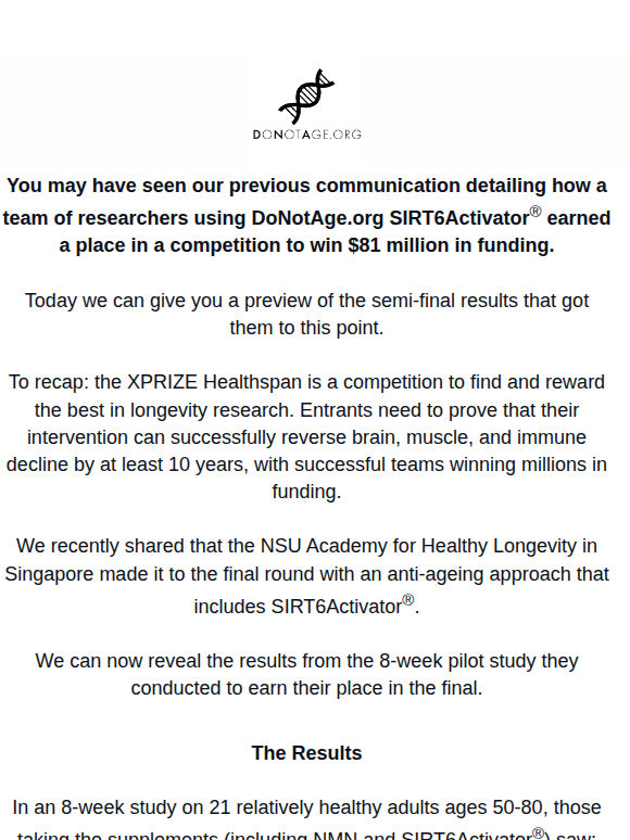 Incredible New Results From The SIRT6 XPRIZE Study
