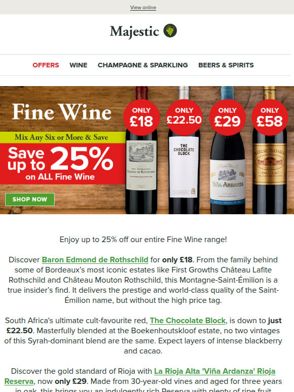 Fine Wine: Save up to 25% on our entire range
